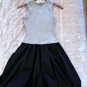 Gray and Black Fit and Flare Sleeveless Cocktail Dress